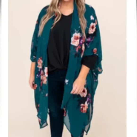 Teal Floral Kimono 2XL - Picture 1 of 3